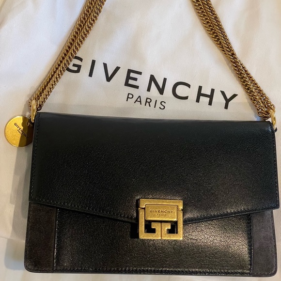 Givenchy GV3 Wallet on a Chain Crossbody Purse Clutch Black Leather and Suede - Picture 2 of 8